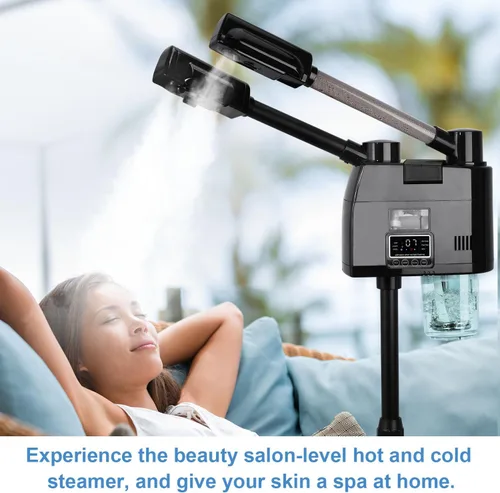 Vista 7 de FLOLXNB Vaporizador facial profesional, vaporizador facial 2 en 1, vaporizador esteticista con boquilla caliente y fría, vaporizador facial digital