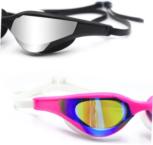 Vista 2 de VALICLUD Gafas de natación profesionales, marco negro con revestimiento de espejo plateado, gafas de natación impermeables antivaho para adultos