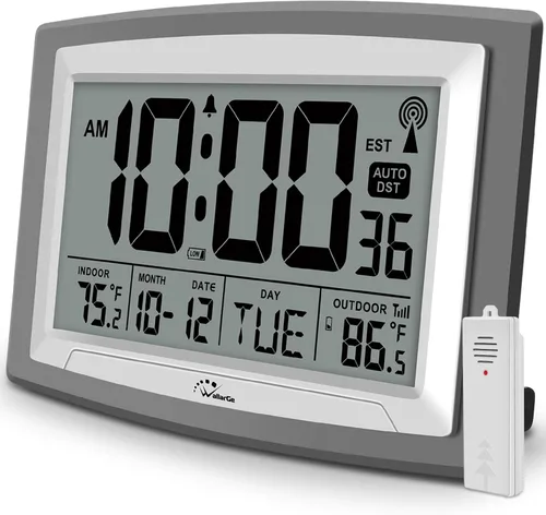 Vista 8 de WallarGe Reloj atómico con temperatura interior y exterior, reloj digital de 8.5 pulgadas, funciona con pilas, ajuste automático, 4 zonas horarias