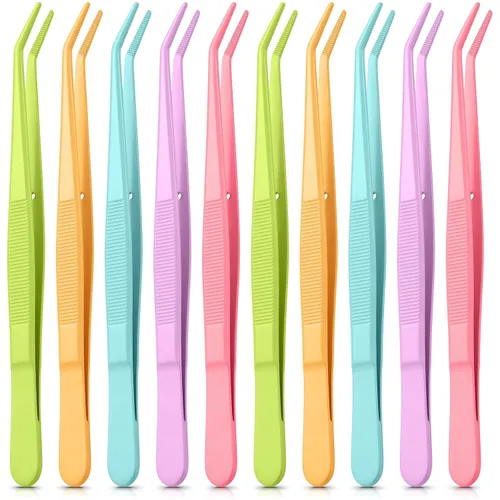 Vista 14 de Honoson 4 pinzas de acero inoxidable para manualidades con punta dentada curvada, pinzas multiusos para máquina de coser, pinzas a granel (plateado)