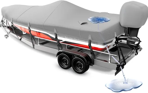 Vista 8 de Funda para Barco de 16-18 pies, Funda para Barco Bass 1200D, Fundas para Barco Resistentes e Impermeables con Funda para Motor y Kits de Drenaje
