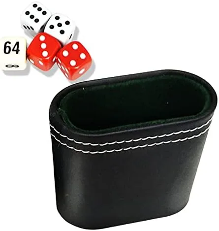 Vista 2 de Taza de cuero para dados de cuero negro, taza agitadora de dados portátil sin dados silenciosa agitando taza de dados para bar, KTV, póquer