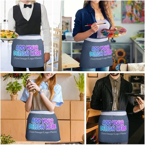 Vista 260 de AXKEUDO Delantal personalizado con bolsillos, delantales de cintura para camarera para cocinar en casa, restaurante, servir trabajo