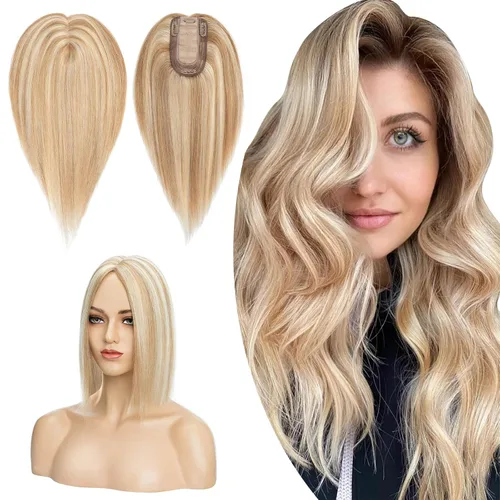 Vista 20 de Hairro Toppers de cabello humano 100% real para mujeres sin flequillo, postizos de cabello real con clip, base de seda transpirable para cubrir