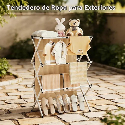 Vista 7 de Estante de secado de ropa plegable, metal resistente al óxido Blanco