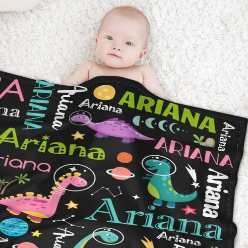 Vista 73 de Manta de regalo personalizada de dinosaurio con nombre para niñas, niños, recién nacidos, dinosaurio, manta personalizada para envolver al bebé