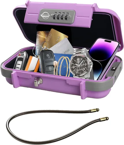 Vista 11 de Caja de seguridad portátil, combinación segura con cable extraíble, establece tu propia combinación, para viajes, actividades familiares y de Negro
