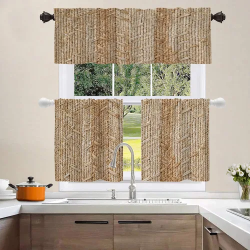 Vista 8 de Shrahala Cortinas rústicas de granja para ventanas de cocina, textura de cesta tejida, paneles de cortina rústica para ventana de granja, poliéster