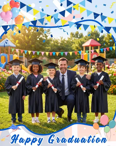 Vista 4 de Xuhal Juego de 8 gorros y batas de graduación preescolar para jardín de infantes, gorro de graduación para niños con borla de graduación 2026