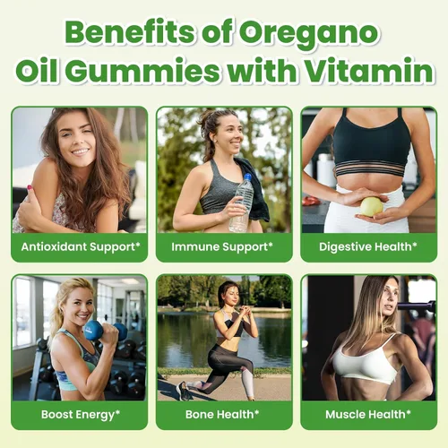Vista 3 de Gomitas de aceite de orégano con aceite de semilla negra + vitamina D3, aceite de orégano orgánico de alto carvacrol, apoyo inmunológico