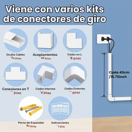 Vista 3 de Kit de ocultador de cable de 1000 pulgadas, cubiertas de cable para cables en la pared, canaleta de cables pintable, protector de cable para montaje