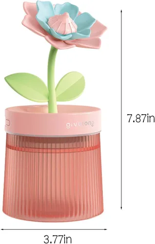 Vista 7 de Humidificador de niebla fría de 8.8 fl oz con linda flor, humidificador USB con luz, difusor de aceite esencial, difusor de aceite de aromaterapia