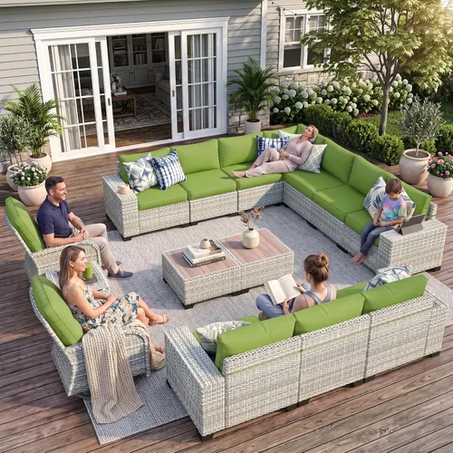 Vista 80 de Muebles de patio al aire libre conjunto PE mimbre ratán al aire libre sofá seccional Gris