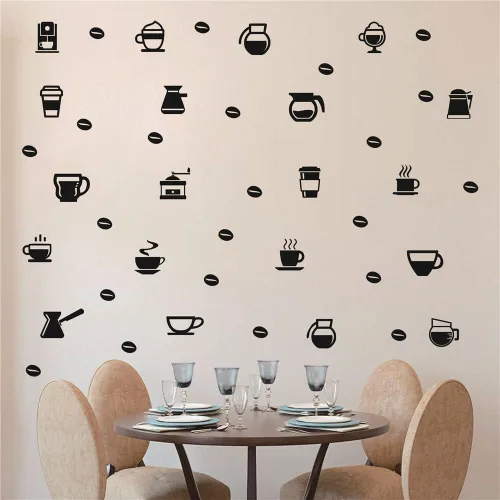 Vista 4 de Cafetería Casa Wall Decal extraíble DIY café taza taza ventana vidrio pared decoración frijol leche cocina pared adhesivo TM-103 (negro)