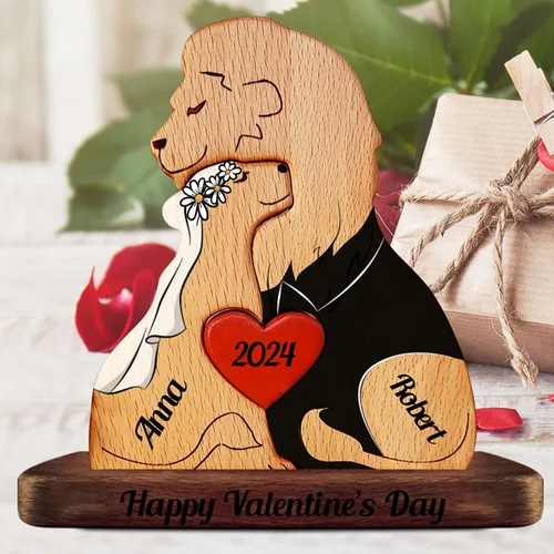 Vista 2 de Rompecabezas familiar de oso de madera personalizado con 2-8 nombres, figuras familiares de animales personalizadas para mamá, papá, regalos