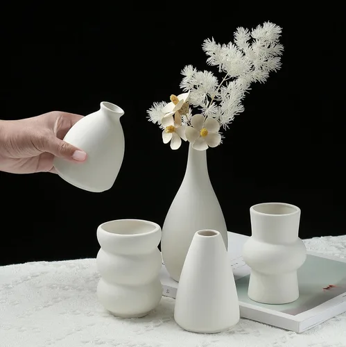 Vista 3 de Juego de 16 jarrones de cerámica blanca, minimalista bohemio pequeño jarrón de flores de hierba de pampa para decoración del hogar de granja, centro