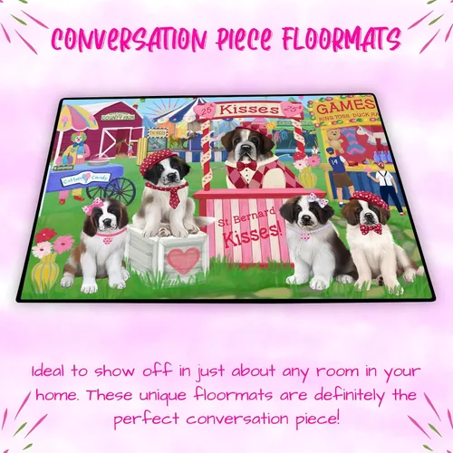 Vista 4 de Doggie of the Day St. Bernard Dogs Floor Mat - Carnival Kissing Booth - Best Dog Doormat - Protector Decor - Unique Portrait Art - Premium Quality