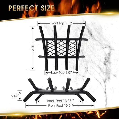 Vista 3 de G GOOD GAIN Rejilla para chimenea con retenedor de brasas, de 15.5" de hierro fundido resistente para interiores, chimenea, hogar, estufa de leña