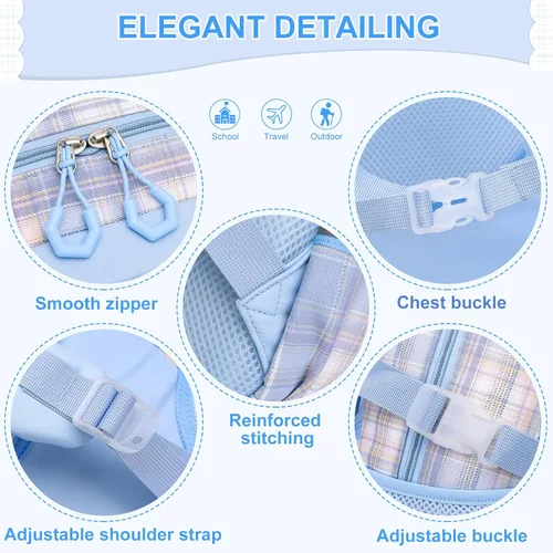 Vista 5 de WYCY - Mochila escolar para niñas Perfecta para niños y adolescentes Mochila kawaii con compartimento para portátil, Tartán azul, Grande, Classic