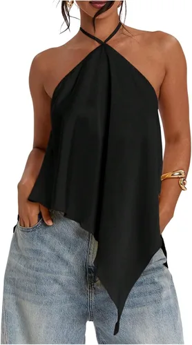 Vista 20 de Verdusa Top halter asimétrico de satén para mujer Amarillo claro