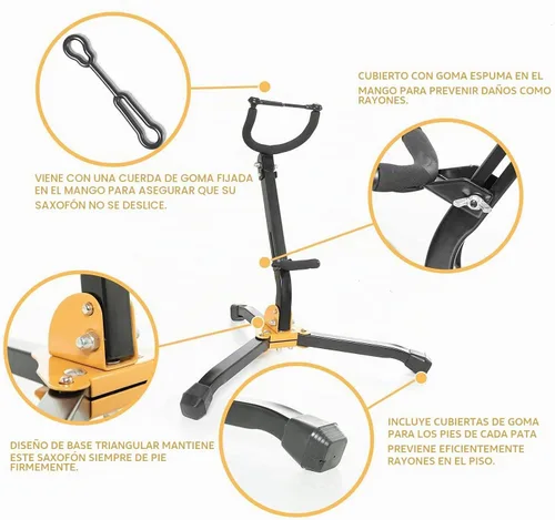 Vista 3 de Soporte plegable para saxofón alto, soporte de saxofón alto tenor, diseño de base triangular de metal ajustable, soporte para saxofón, soporte