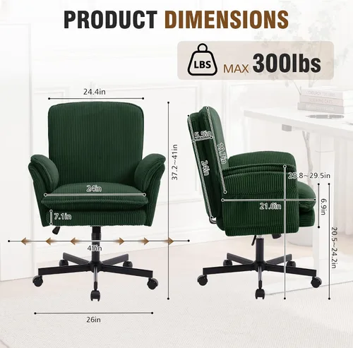 Vista 2 de Silla Criss Cross con ruedas y reposabrazos, cómoda silla de escritorio Verde