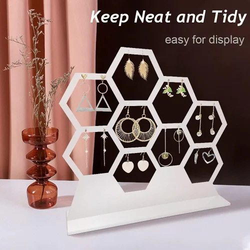 Vista 6 de Soporte para pendientes acrílico con forma de pendiente y forma de panal transparente para pendientes organizador de joyas accesorios