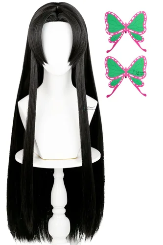 Vista 12 de SL Nezuko - Peluca de cosplay + cinta rosa para DS, peluca larga negra y naranja, pelucas de pelo de anime con gorra para fiesta de disfraces