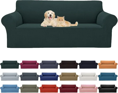 Vista 41 de Cupuamon Funda elástica para sofá de 1 plaza, funda protectora de muebles con parte inferior elástica de tela jacquard a cuadros pequeños para Beige
