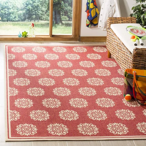 Vista 9 de SAFAVIEH Alfombra lavable al aire libre Linden Collection – 6 pies 7 pulgadas, cuadrada, aguamarina y crema, no desprende pelusa y fácil de limpiar