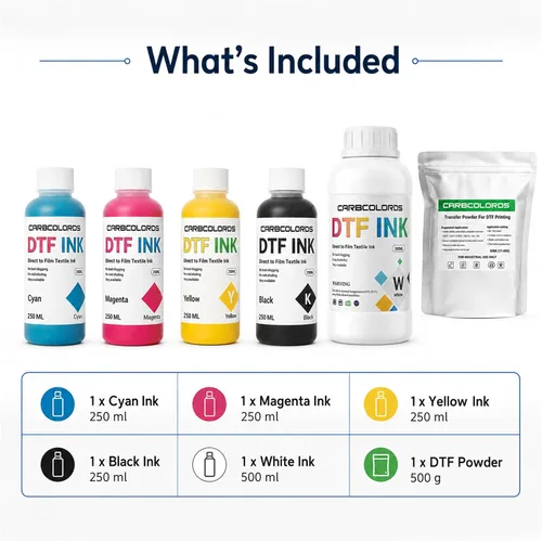 Vista 2 de Kit de conversión de tinta DTF para impresoras DTF de inyección de tinta A4 y A3, tintas CMYK de 8.5 fl oz + tinta blanca de 16.9 fl oz + 17.64 oz