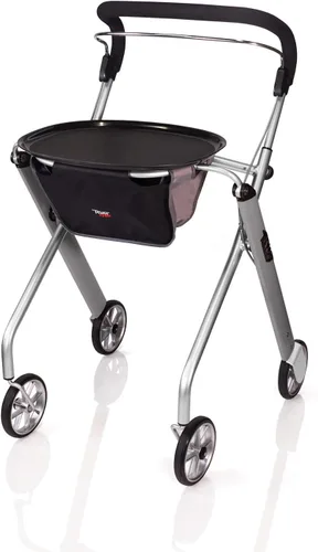Vista 7 de Stander Let's Go - Andador para interiores, ligero de cuatro ruedas estilo europeo con bandeja, ayuda de movilidad plegable para personas mayores