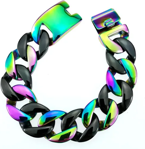 Vista 4 de Pulsera de acero inoxidable 316L con borde redondo y acabado negro enorme de 0.945 in