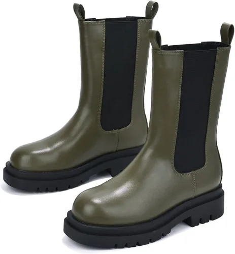 Vista 3 de Cape Robbin Vegas Chelsea - Botas para mujer, botines de media pantorrilla con tacones gruesos