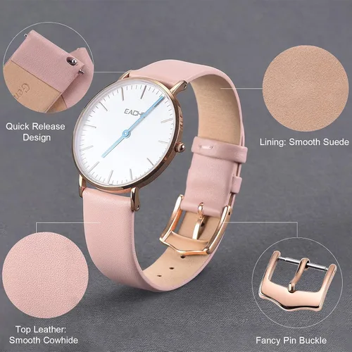 Vista 5 de EACHE Correas de reloj de cuero de liberación rápida para hombres y mujeres, correas de reloj de cuero fino para mujer, 0.472 in, 0.551 in, 0.630