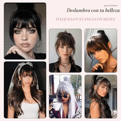 Vista 6 de VAVANGA Flequillo francés con clip - Flequillo natural largo y ondulado en negro jet con templos - Pinza de cabello ordenada para mujer (#1)