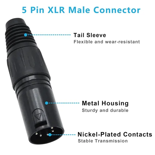 Vista 3 de Conector de cable XLR de 5 pines XLR de 5 pines macho y hembra, conector de micrófono, adaptador de audio, negro, 2 pares (M+F)