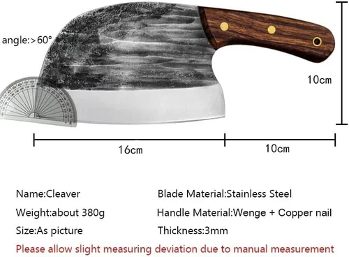 Vista 2 de MAYiT Cuchillo de carnicero de carne, hecho a mano, forjado, cuchillos tradicionales, cuchillo de cocina, cuchillo de cortar, cuchillo chino