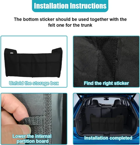 Vista 5 de Organizador de maletero de coche, caja de almacenamiento auto plegable de múltiples compartimentos con 4 bolsillos, contenedor de maletero de coche