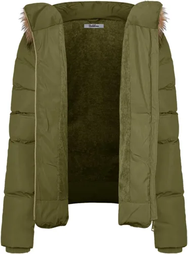 Vista 4 de BodiLove - Chaqueta acolchada para mujer con capucha de piel, forro de vellón y cierre de cremallera