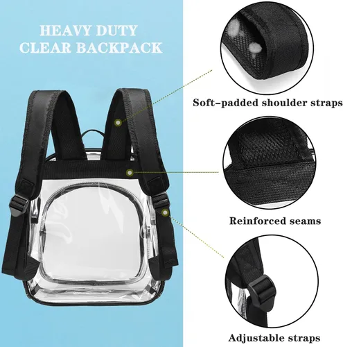 Vista 4 de KUI WAN Clear Backpack Stadium Approved 12x12x6 Small Clear Backpack for Concert,Work,Festival,Security,Stadium