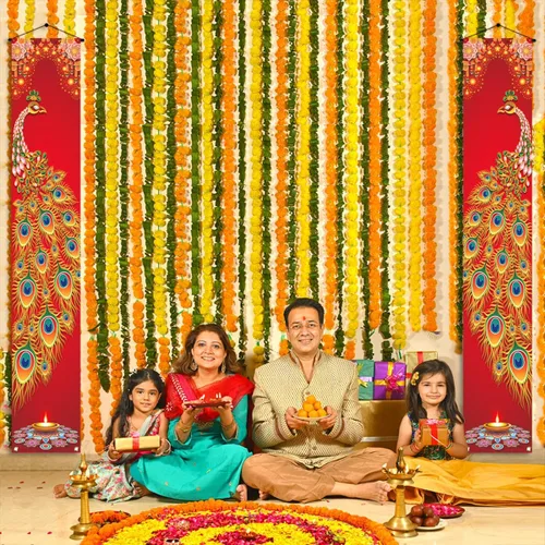 Vista 4 de Nepnuser Cartel de feliz Diwali para porche, pavo real, festival indio de luces, decoración de fiesta, letrero de bienvenida hindú Deepavali