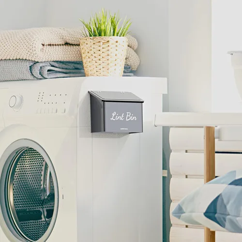 Vista 6 de Papelera metálica magnética con tapa para decoración del cuarto de lavado con contenedor pequeño de pelusas Caja metálica Contenedores de Negro