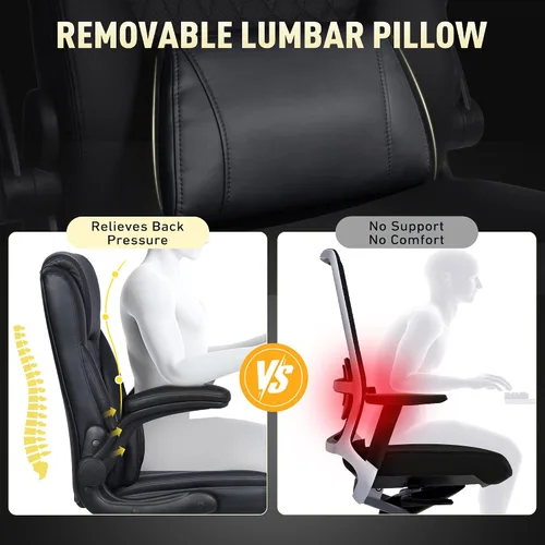Vista 3 de Silla de Oficina para el Hogar con Soporte Lumbar, Asiento Engrosado de 5", Pequeña Silla de Escritorio Mecedora de Cuero PU, Cómodas Sillas