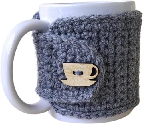 Vista 13 de Taza acogedora con taza de madera y botón de platillo (rojo y avena)