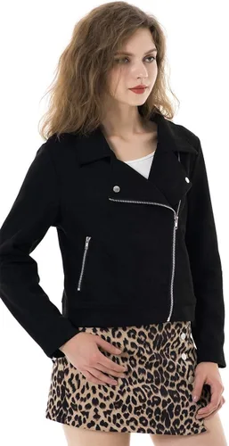 Vista 7 de Apperloth A Womens Solid Long Sleeve Faux Suede Motorcycle Jackets Zipper Short Coats