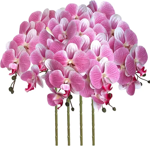 Vista 16 de FagusHome Phalaenopsis - Flores artificiales de 32 pulgadas, 4 piezas de orquídeas artificiales, plantas falsas para decoración del hogar (azul)