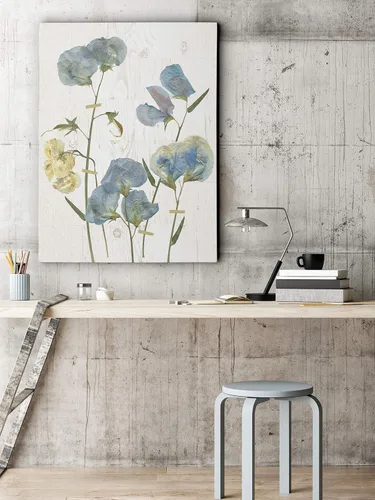 Vista 6 de Lienzo decorativo para pared, diseño de guisantes dulces azules I