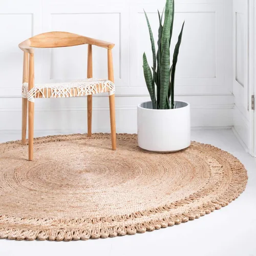Vista 2 de Unique Loom Colección de yute trenzado de calidad clásica, hecha natural, tejida a mano con detalles de remolinos circulares