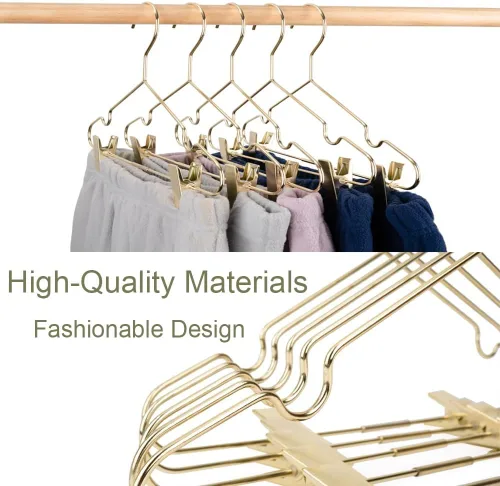 Vista 5 de Perchas para ropa de bebé de 12.6 pulgadas de metal dorado con 2 clips ajustables, almacenamiento de armario, estante resistente para camisas